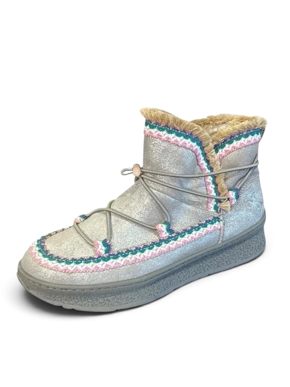 OTBT Terreno Metallic Moon Boots Apres Ski Sherpa Lining Silver Women’s  7.5